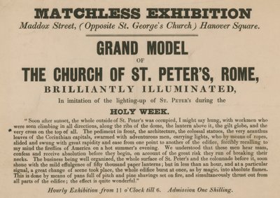 Annonse for utstilling av en modell av St. Peterskirken, Roma av English School