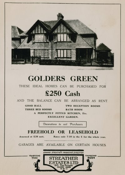 Annonse for kjøp av hus i Golders Green av English School