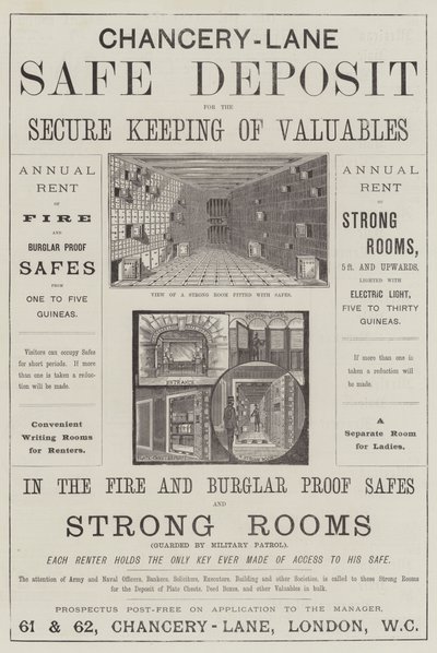 Annonse, Chancery-Lane Safe Deposit (gravering) av English School