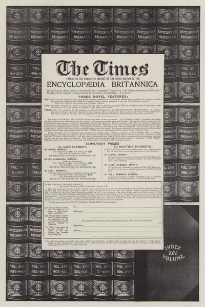 Annonse, Encyclopaedia Britannica (gravering) av English School