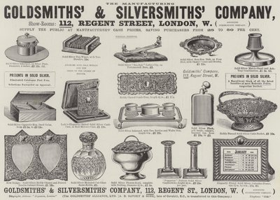 Annonse, Goldsmiths' and Silversmiths' Company (gravering) av English School