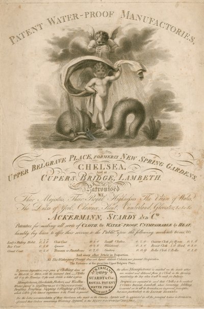 Annonse for Ackermann, Stardy & Co., Patent Water-Proof Manufactories av English School
