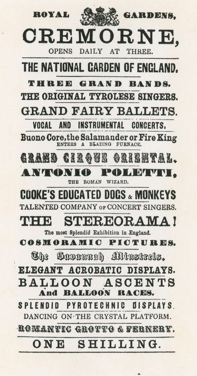 Annonse for Cremorne Gardens av English School