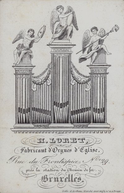 Annonse for H Loret, produsent av kirkeorgler, Brussel, Belgia (litho) av English School