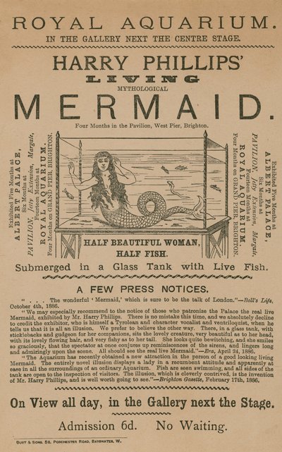 Annonse for Harry Phillips Living Mythological Mermaid av English School