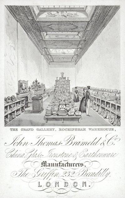 Annonse for John Thomas Brameld og Co, Kina, glass, jernstein og keramikkprodusenter, London av English School