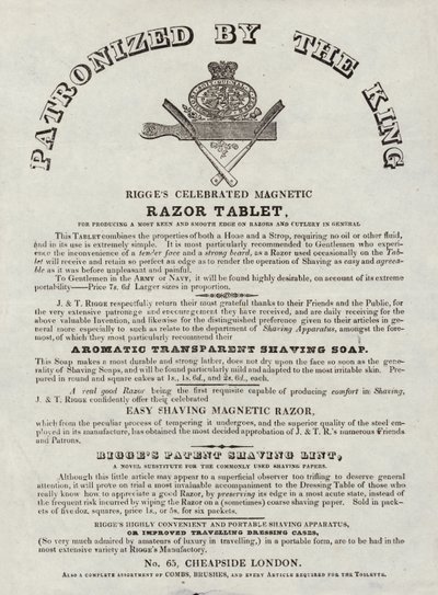 Annonse for Rigges feiret magnetisk barberblad av English School