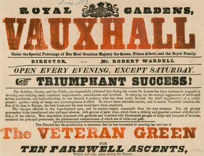 Annonse for Royal Garden, Vauxhall; Vauxhall Gardens, London av English School