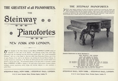 Annonse for Steinway-pianoer av English School