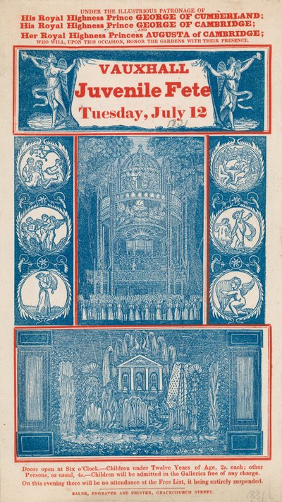 Annonse for ungdomsfest i Vauxhall Gardens, London av English School