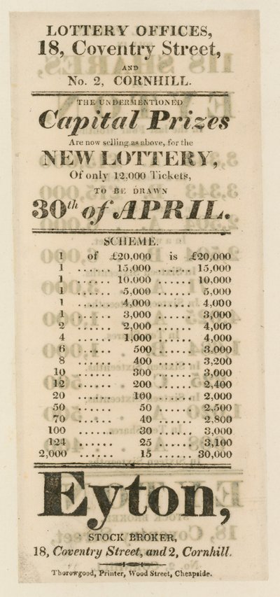 Annonse for statlig lotteri av English School