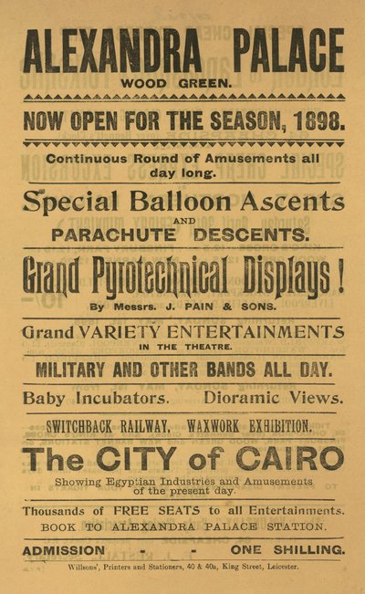 Annonse for sesongen 1898 på Alexandra Palace av English School