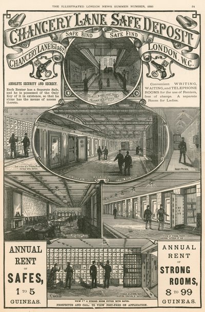Annonsering for Chancery Lane Safe Deposit, 61-62 Chancery Lane, London av English School