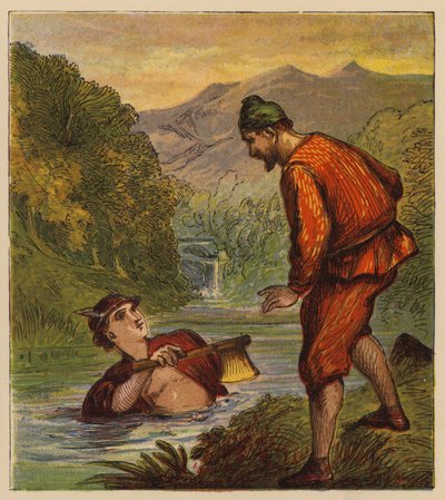 Aesops fabler: Mercury and the Woodman (farge litho) av English School