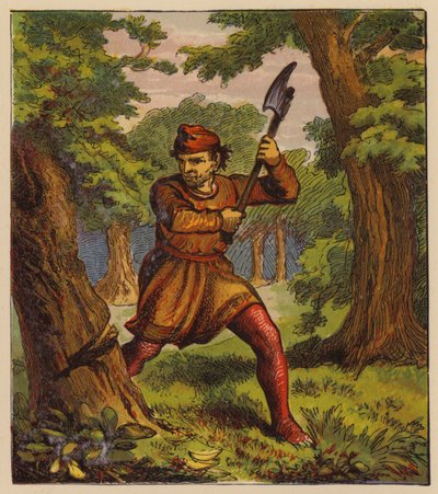 Aesop's Fables: The Trees and the Axe (farge litho) av English School