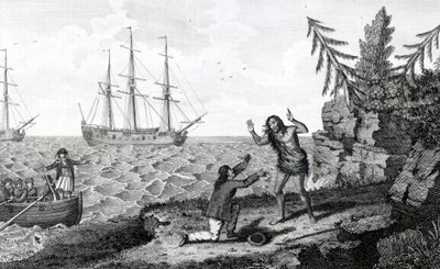 Påvirkende intervju av to Mokito Men, illustrasjon hentet fra Moores Voyages and Travels, 1778 av English School