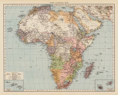 Afrika, generelt kart (fargelitografi) av English School
