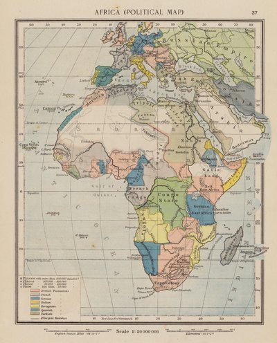 Afrika, politisk kart (fargelitografi) av English School