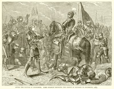 Etter slaget ved Bosworth. Lord Stanley brakte Richards krone til Richmond, 1483 av English School
