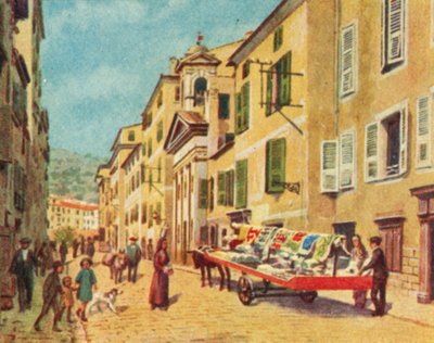 Ajaccio, en korsikansk gjennomfartsåre (fargelitografi) av English School