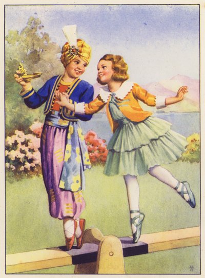 Aladdin og Margery Daw (fargelitografi) av English School