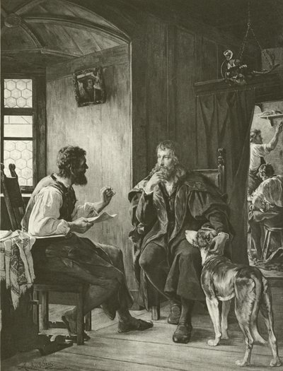 Albert Durer besøker Hans Sachs (gravering) av English School