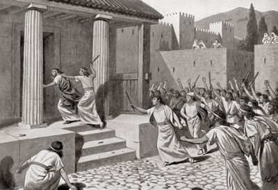 Alcander en ung mann fra Sparta som angriper Lycurgus, fra Hutchinson