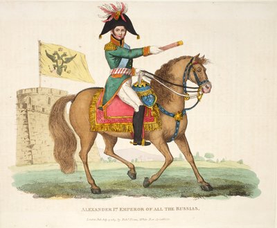Alexander I, keiser av alle Russland, pub. av Richard Evans, gravert av Romney, illustrasjon fra An Historical Account of the Battle of Waterloo av William Mudford, 1816 av English School