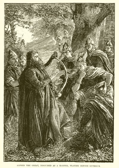 Alfred den store, forkledd som en harper, spiller før Guthrum av English School