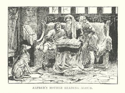 Alfreds mor leser høyt (gravering) av English School