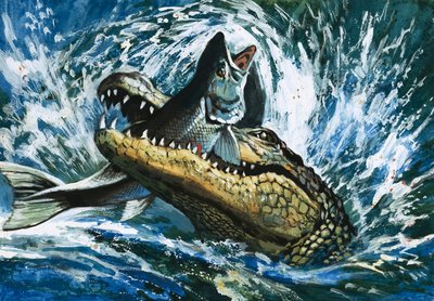 Alligator spiser fisk av English School