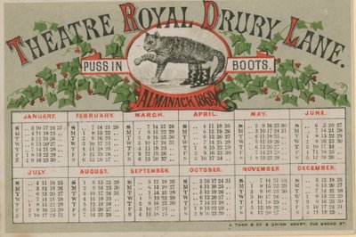 Almanack fra 1869, utstedt av Theatre Royal Drury Lane av English School