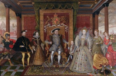 En allegori om Tudor-suksesjonen: Familien til Henry VIII, ca. 1589-95 av English School