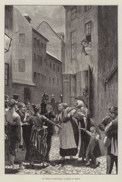En appell til politiet, en skisse i Berlin (gravering) av English School