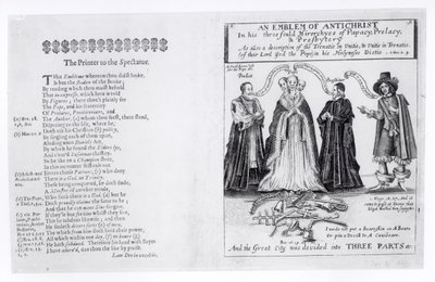 Et emblem av antikrist i hans trefoldige hierarkier av pavedømmet, prelatatet og presbyteriet, 1649 av English School