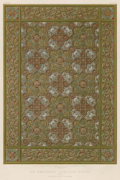 Ein geprägtes Lederpaneel von Habenicht, Wien von English School