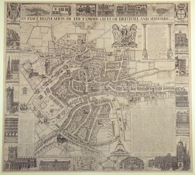 "An Exact Delineation of the Famous City of Bristol and Suburbs", av James Millerd, pub.1673 av English School