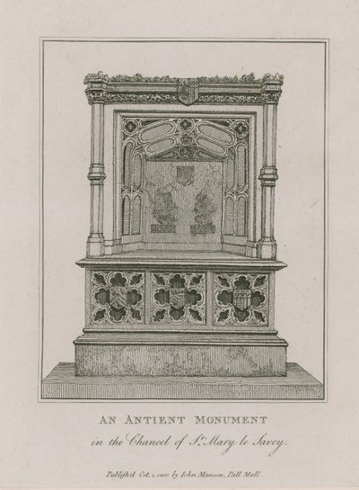 Et gammelt monument i koret til St Mary le Savoy av English School