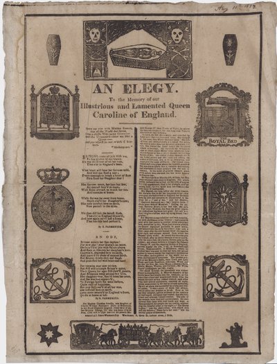 En elegi til minnet om dronning Caroline av England (gravering) av English School