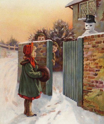 En skremmende snømann (fargelitografi) av English School