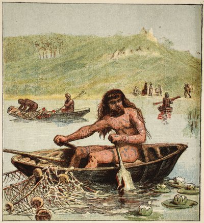 Gammel brite i båten hans, pub. 1890 (fargelitografi) av English School