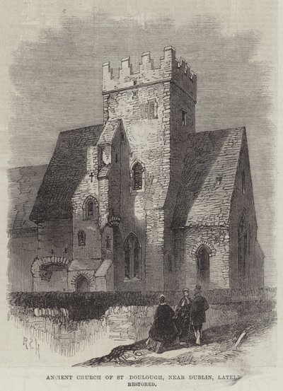 Ancient Church of St Doulough, nær Dublin, nylig restaurert (gravering) av English School