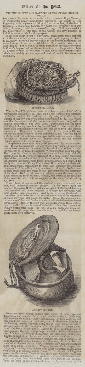 Ancient Skippet og Hanaper i Public Record Office (gravering) av English School