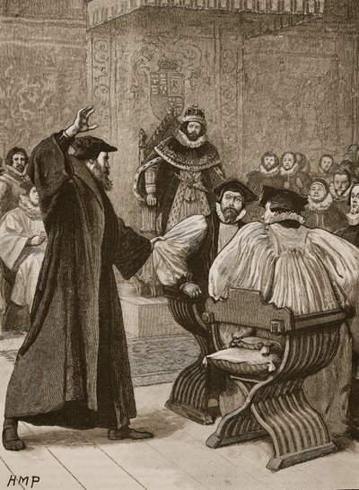 Andrew Melville før Scottish Privy Council, illustrasjon fra Cassells Illustrated History of England (sepiafoto) av English School