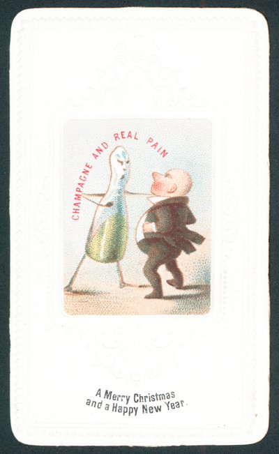 Sint champagneflaske slagmann, julekort av English School