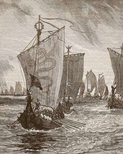 Anlaff inn i Humber, illustrasjon fra Cassells Illustrated History of England (sepia-bilde) av English School