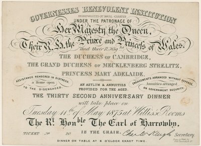Jubileumsmiddag for Governesses Benevolent Institution, 1875 av English School