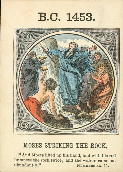 Anno Mundi: 1453 f.Kr., Moses slår på klippen (fargelitografi) av English School