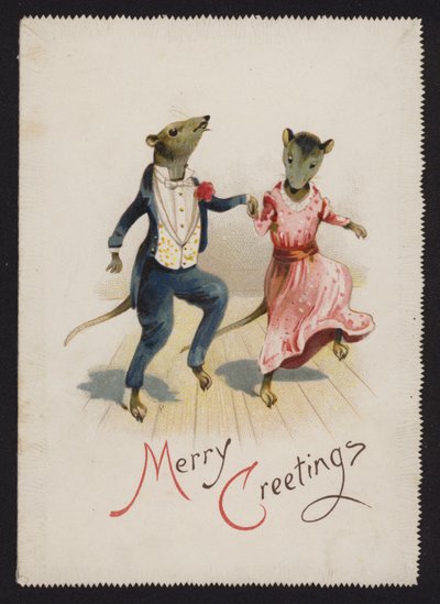 Antropomorfe mus som danser (chromolitho) av English School