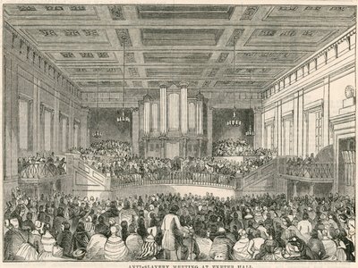 Anti-slaverimøte i Exeter Hall, Strand, London (gravering) av English School